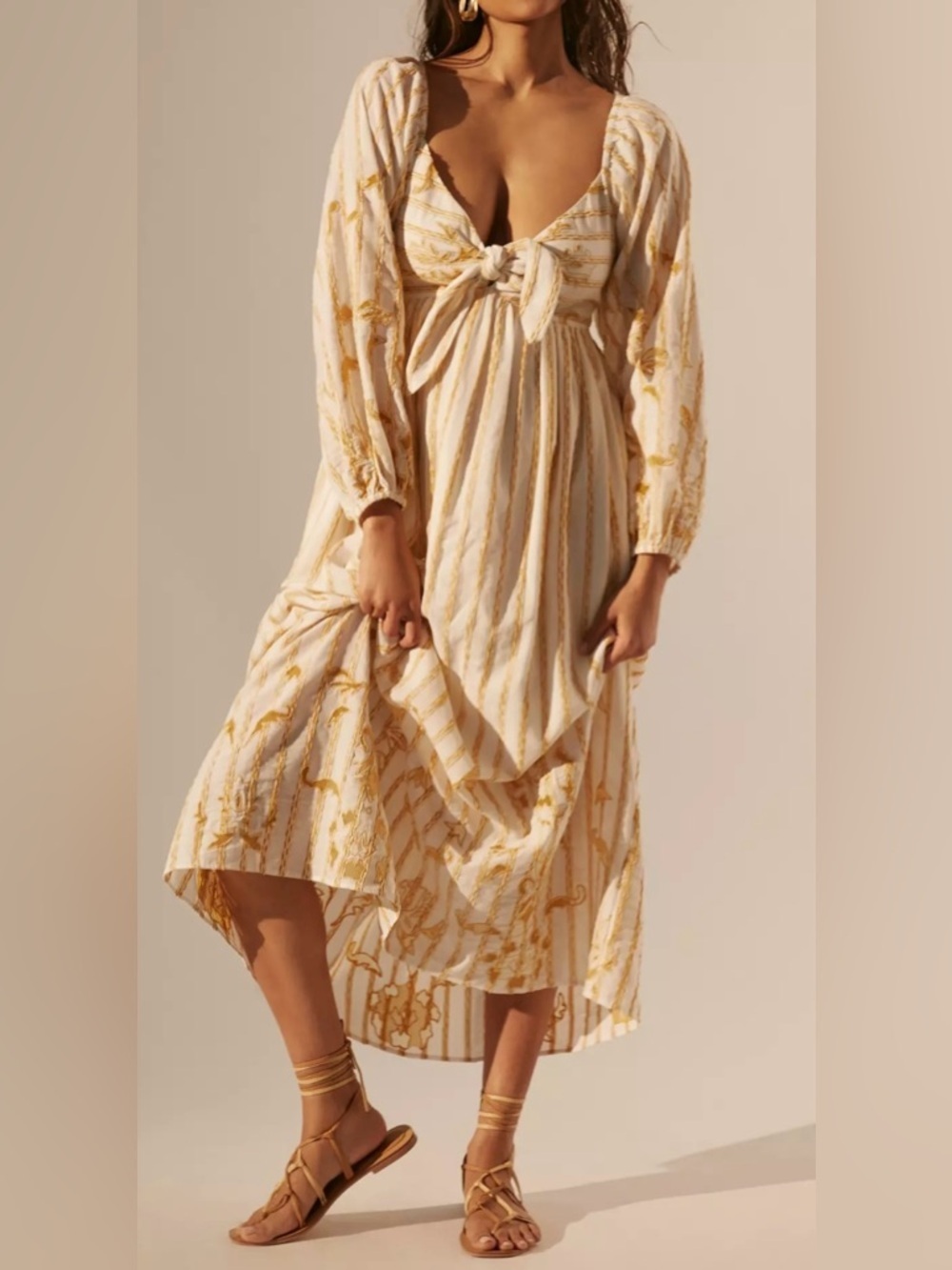 Anthropologie Cream & Golden Yellow Embroidered Sweetheart Maxi Dress - Size XS